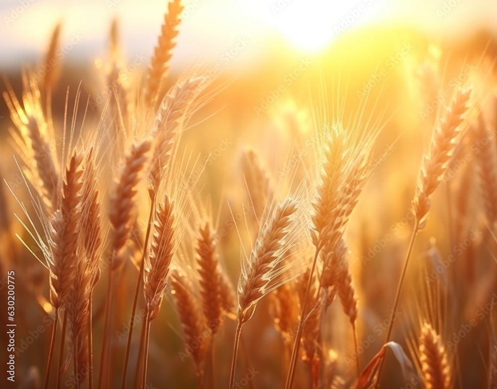 Ripe wheat in a field at sunset