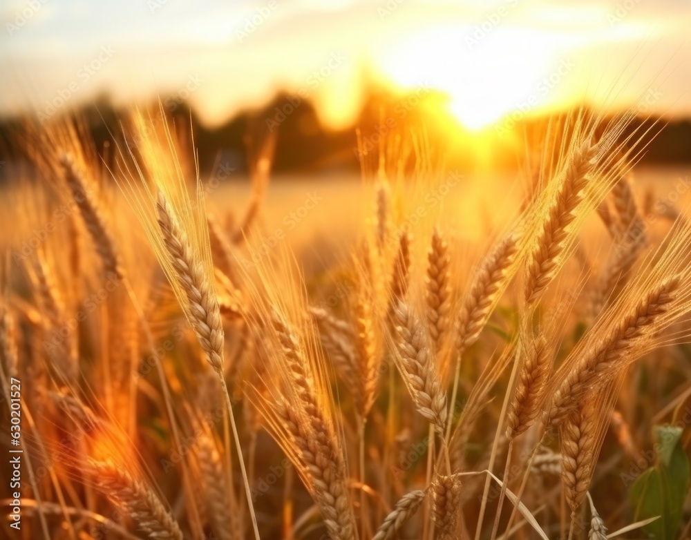 Ripe wheat in a field at sunset