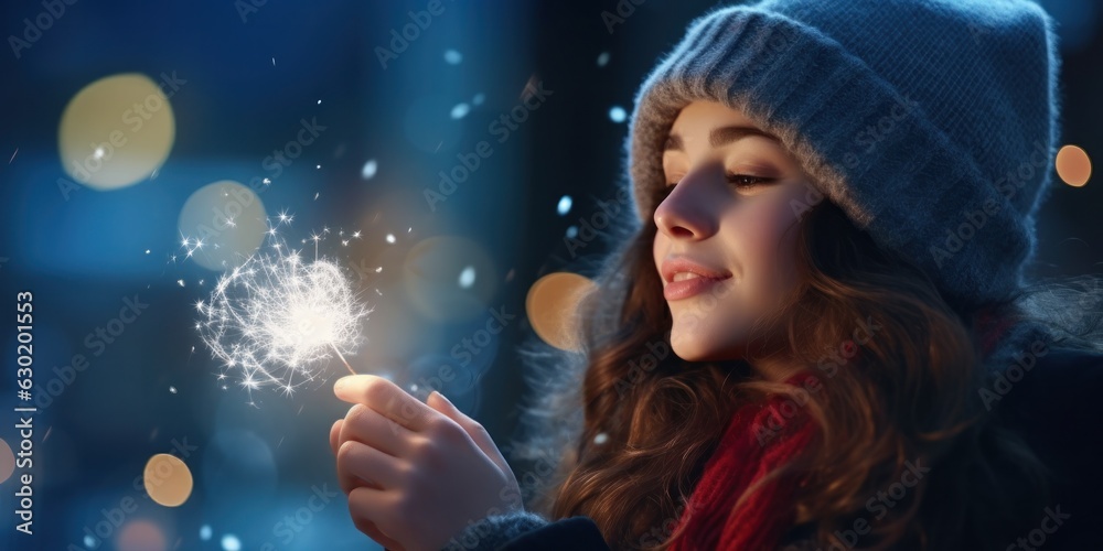 Winter background with beaufiful girl