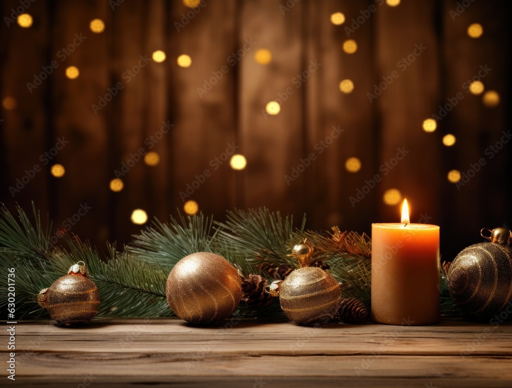 Wooden Christmas background with lights