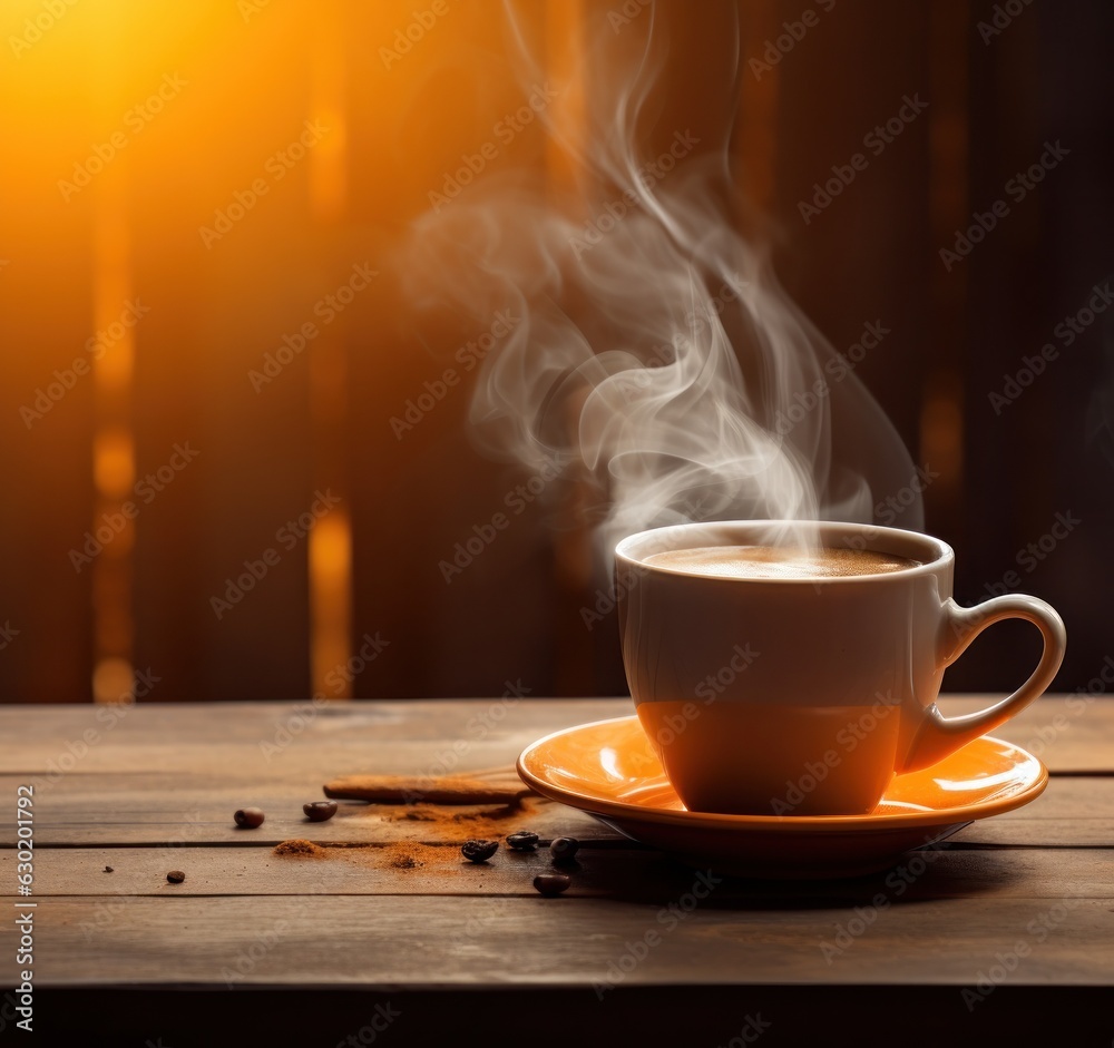 Cup of coffee on wooden table