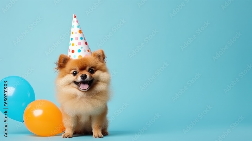 Cute dog in birthday cap