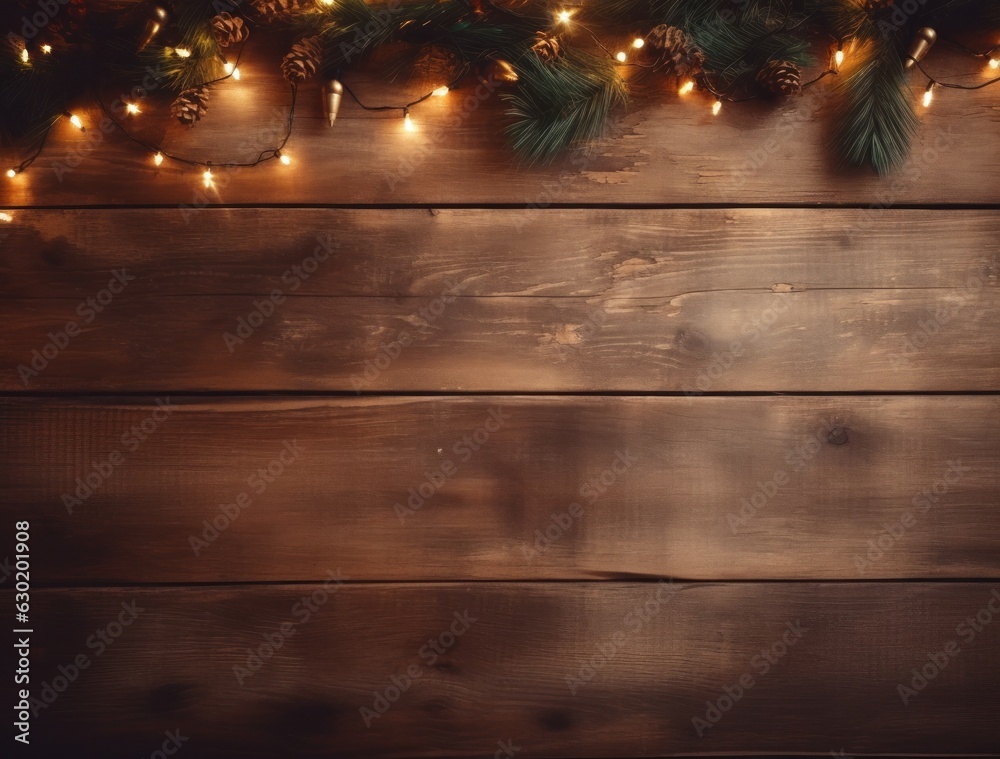 Wooden Christmas background with lights