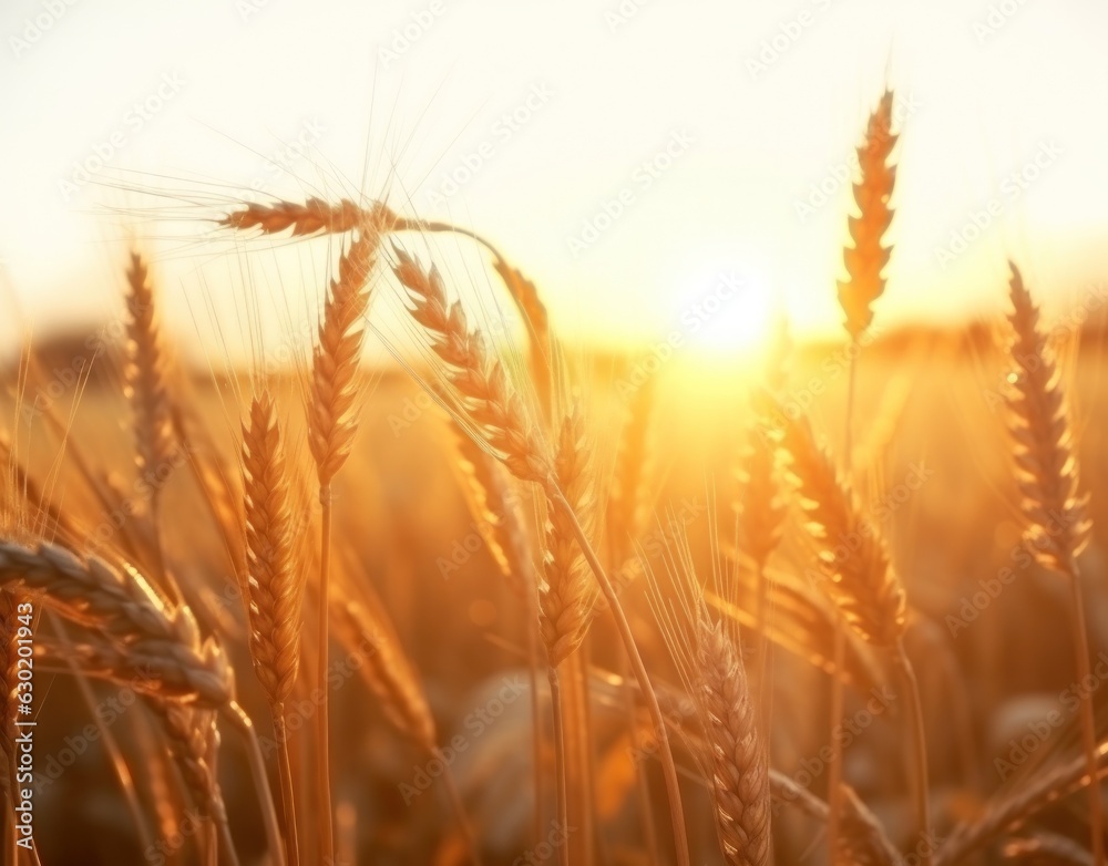 Ripe wheat in a field at sunset