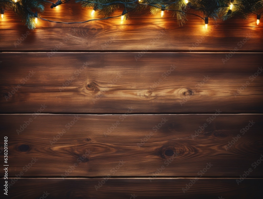 Wooden Christmas background with lights