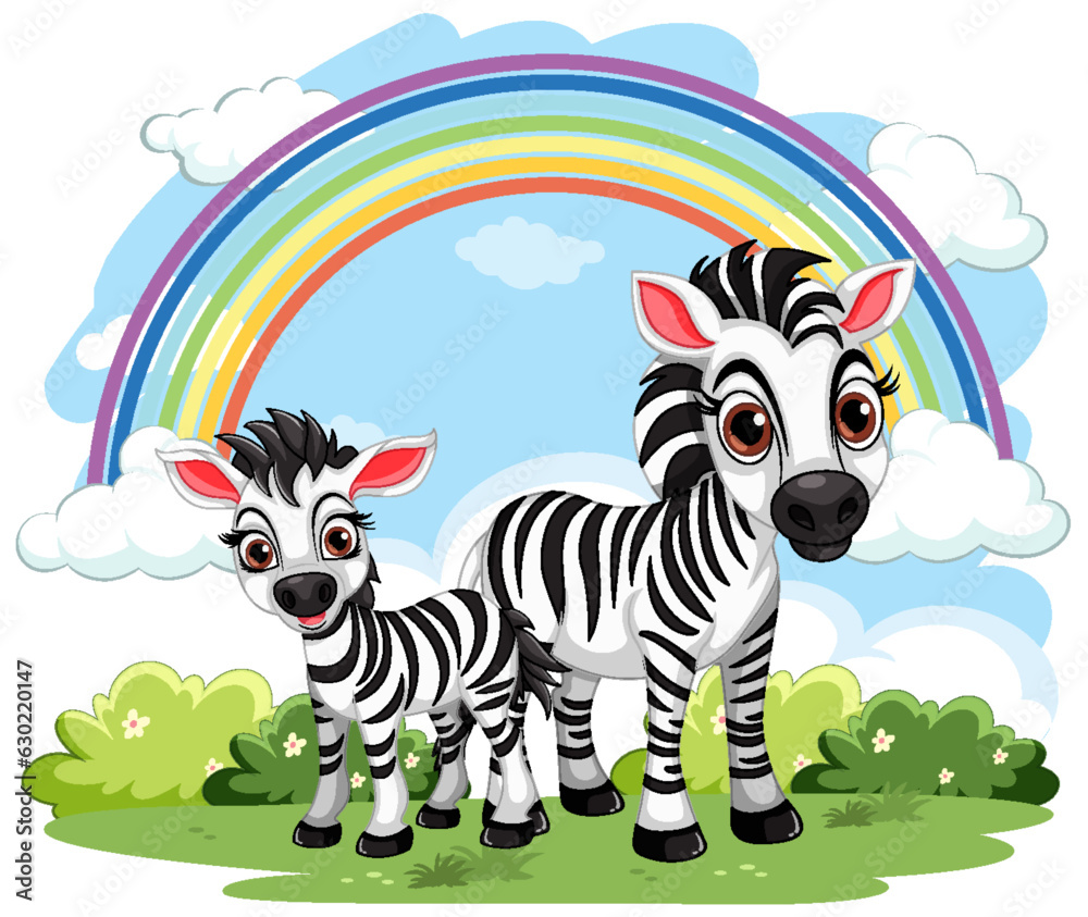 Zebra Family Cartoon Standing Outdoors