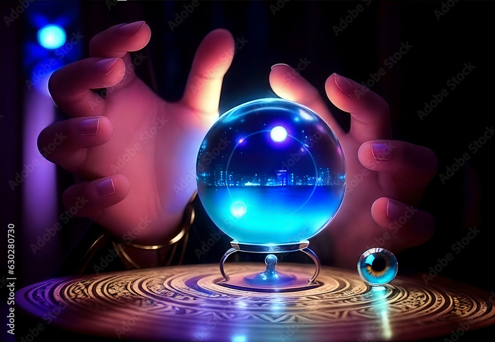 Magic crystal ball for divination. Fortune telling. AI generative image