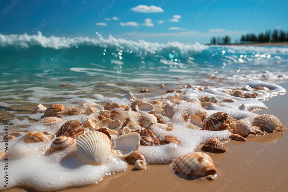 Beautiful sandy beach with rolling turquoise waves