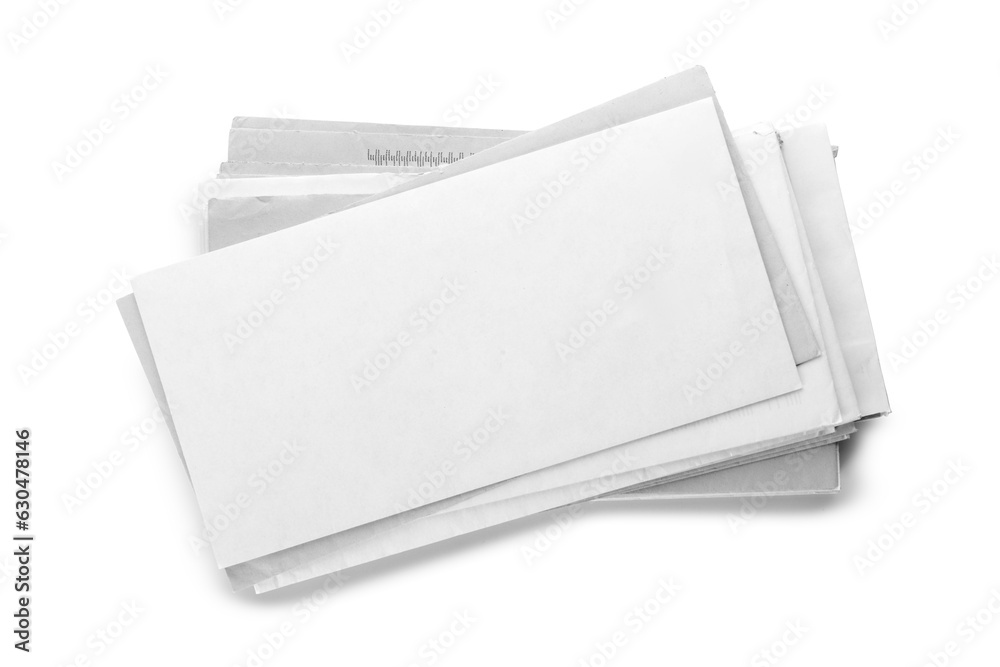 Stack of letters on white background