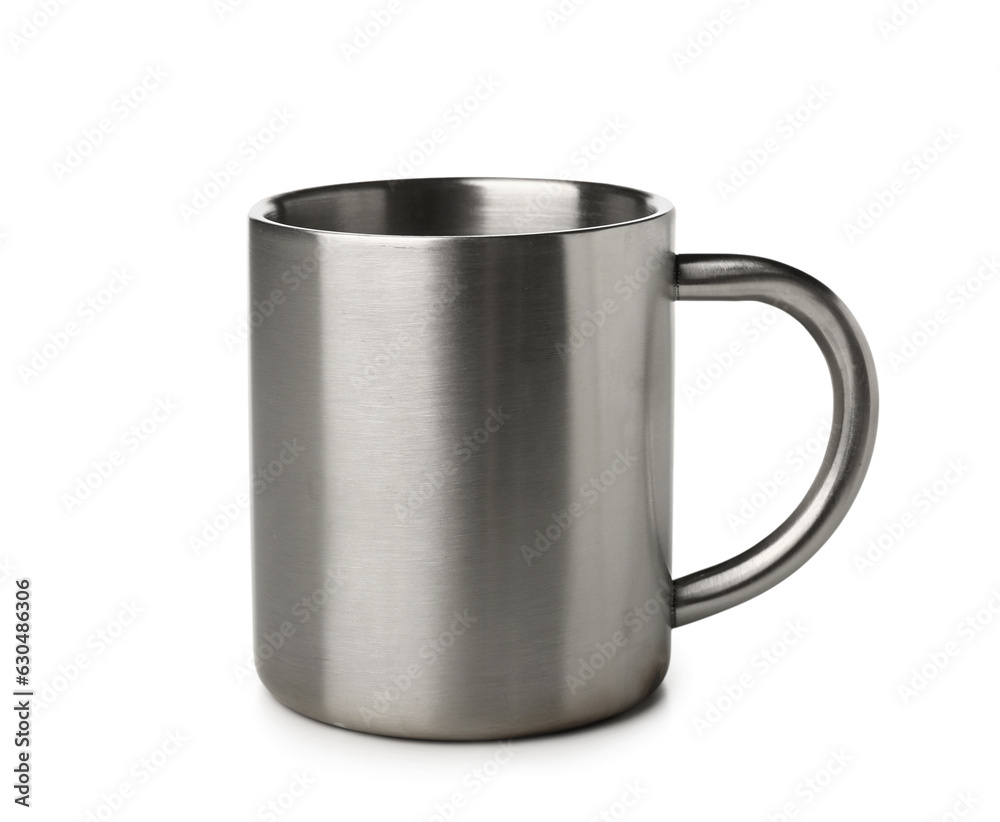 Metal mug on white background