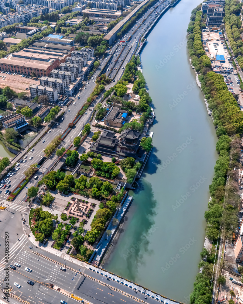 Aerial photography of the skyline of urban architecture in Nanjing..