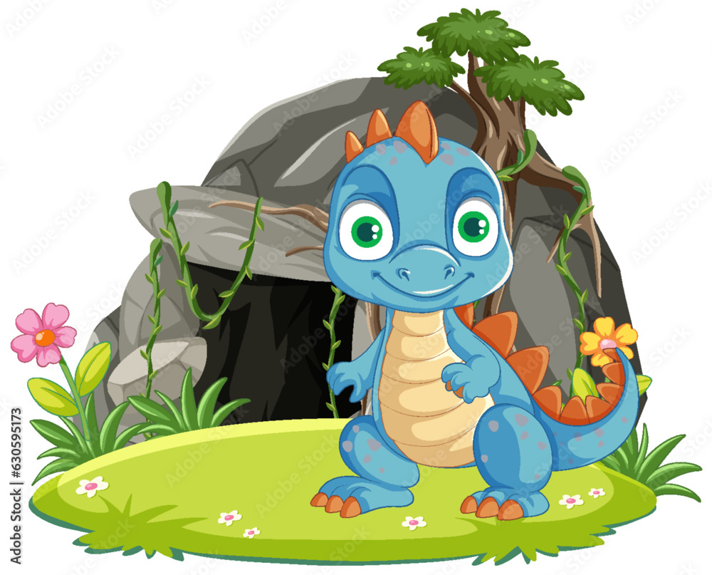 Baby Dragon Standing in Cave Entrance