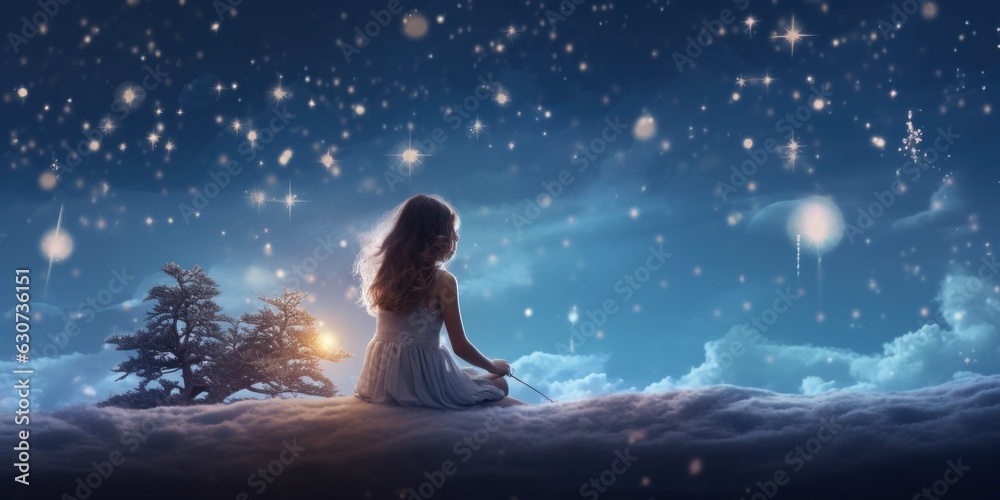 Little girl on winter background