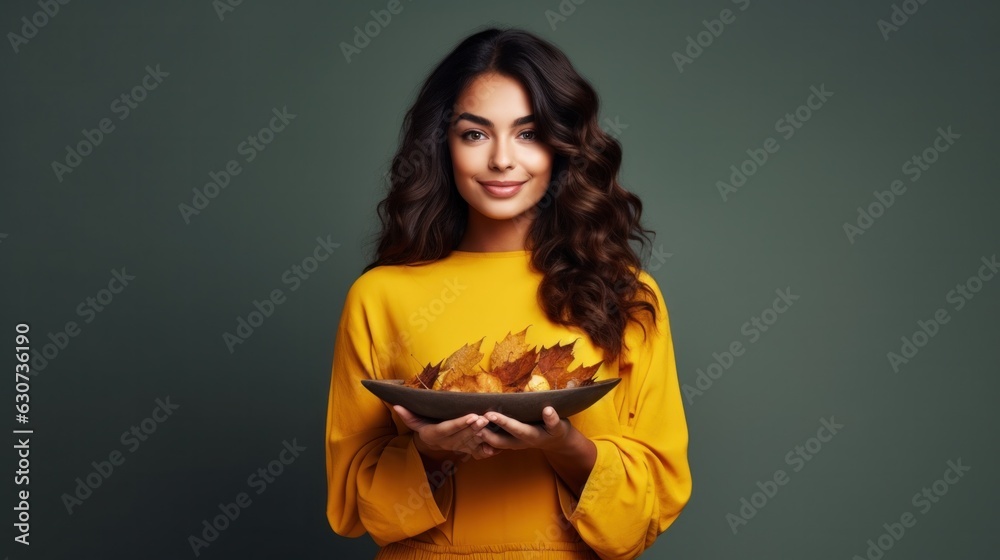 Beautiful girl with autumn leaves