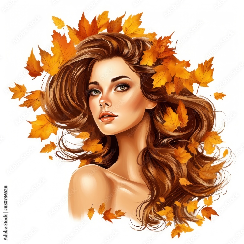 Autumn girl with falling leaves