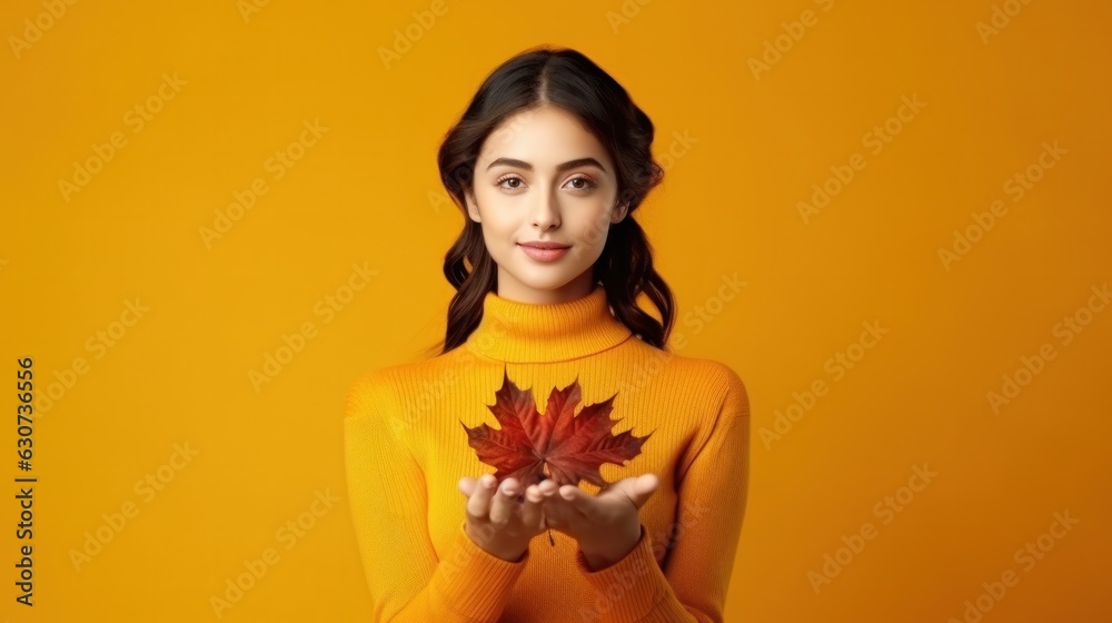 Beautiful girl with autumn leaves