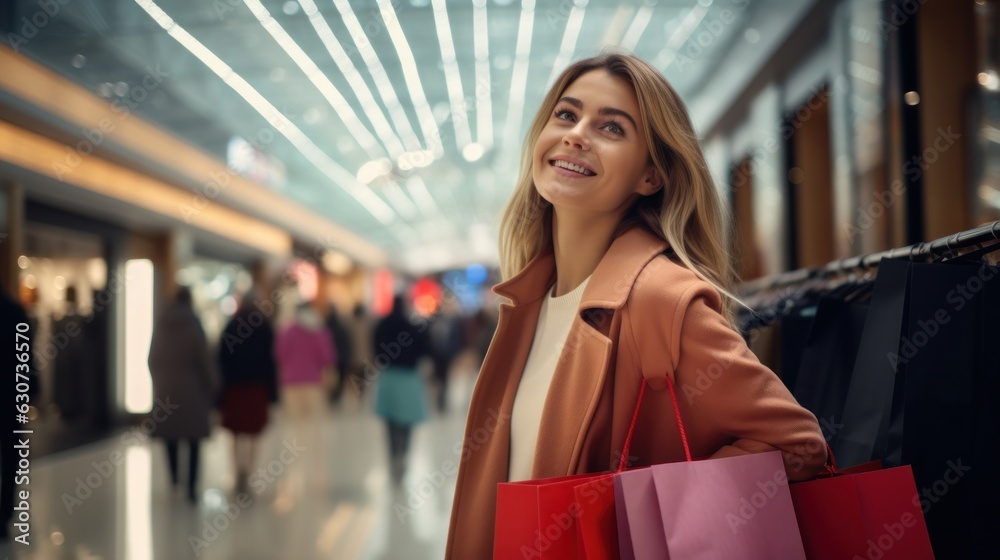 Happy woman with colorful shopping bags