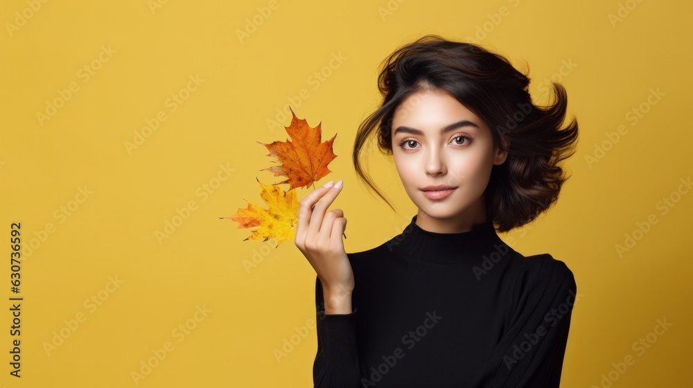 Beautiful girl with autumn leaves