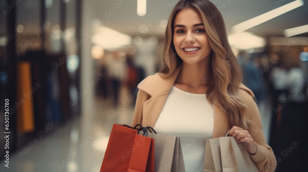 Happy woman with colorful shopping bags