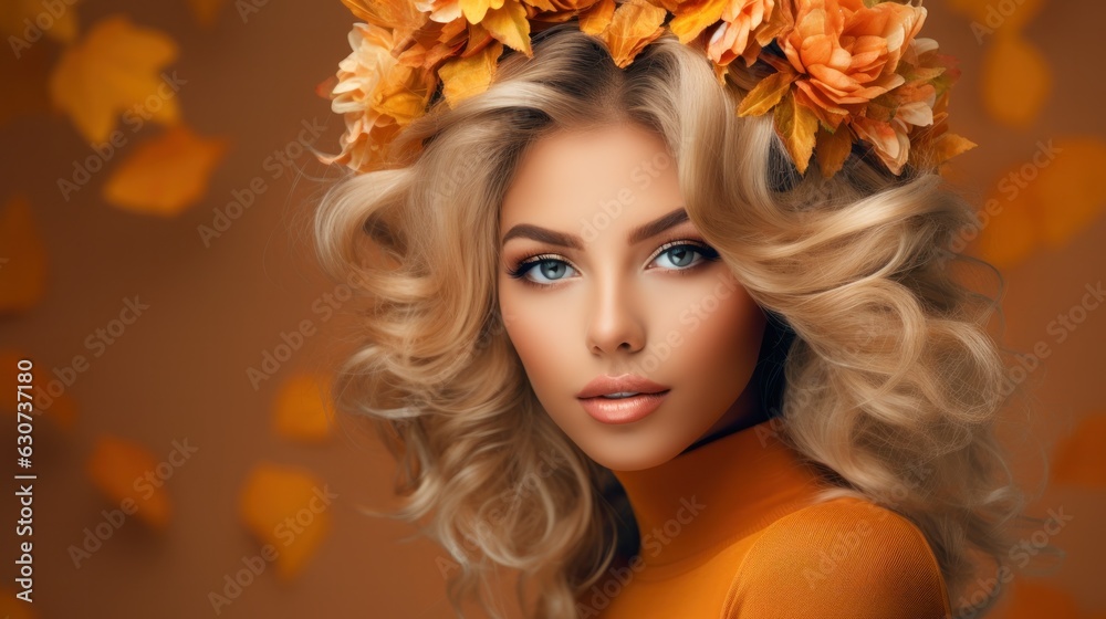 Beautiful girl with autumn leaves