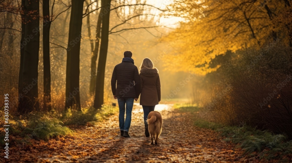 Happy family in part with dog