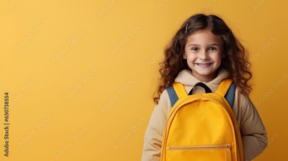 Happy school girl with backpack