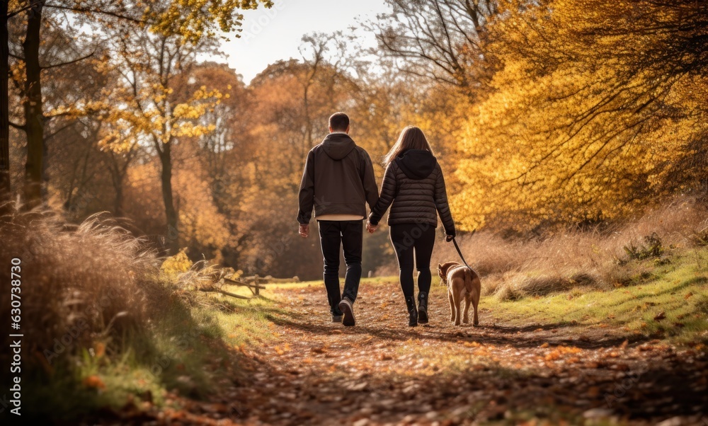 Happy family in part with dog