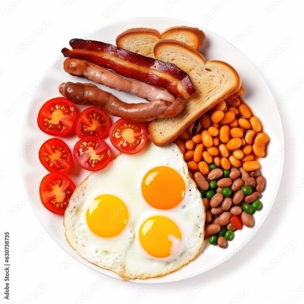 English breakfast with eggs, bacon and beans