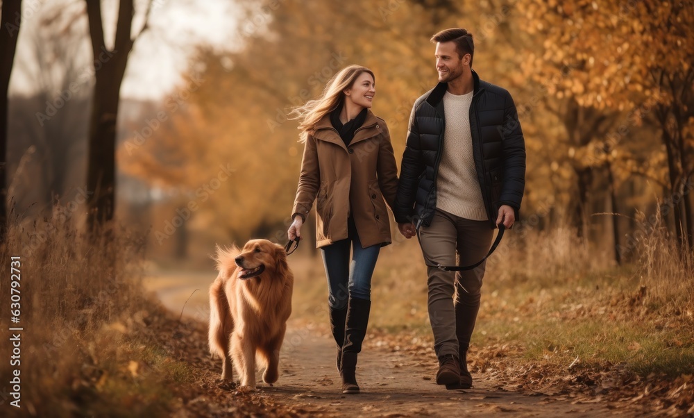 Happy family in part with dog