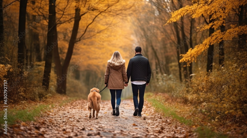 Happy family in part with dog