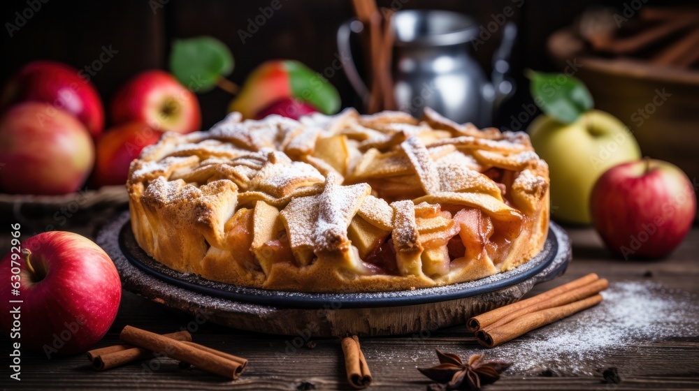 Apple pie in rustic background