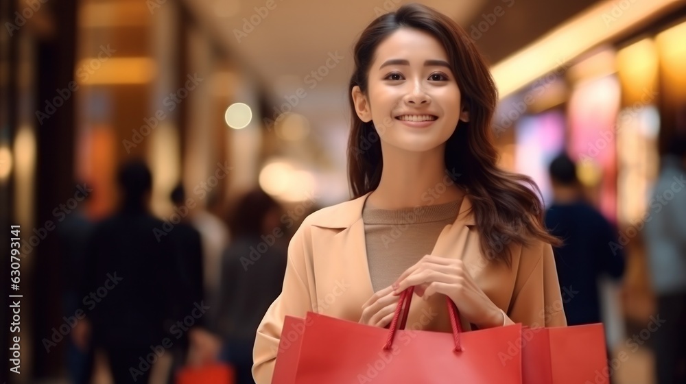 Happy woman with colorful shopping bags