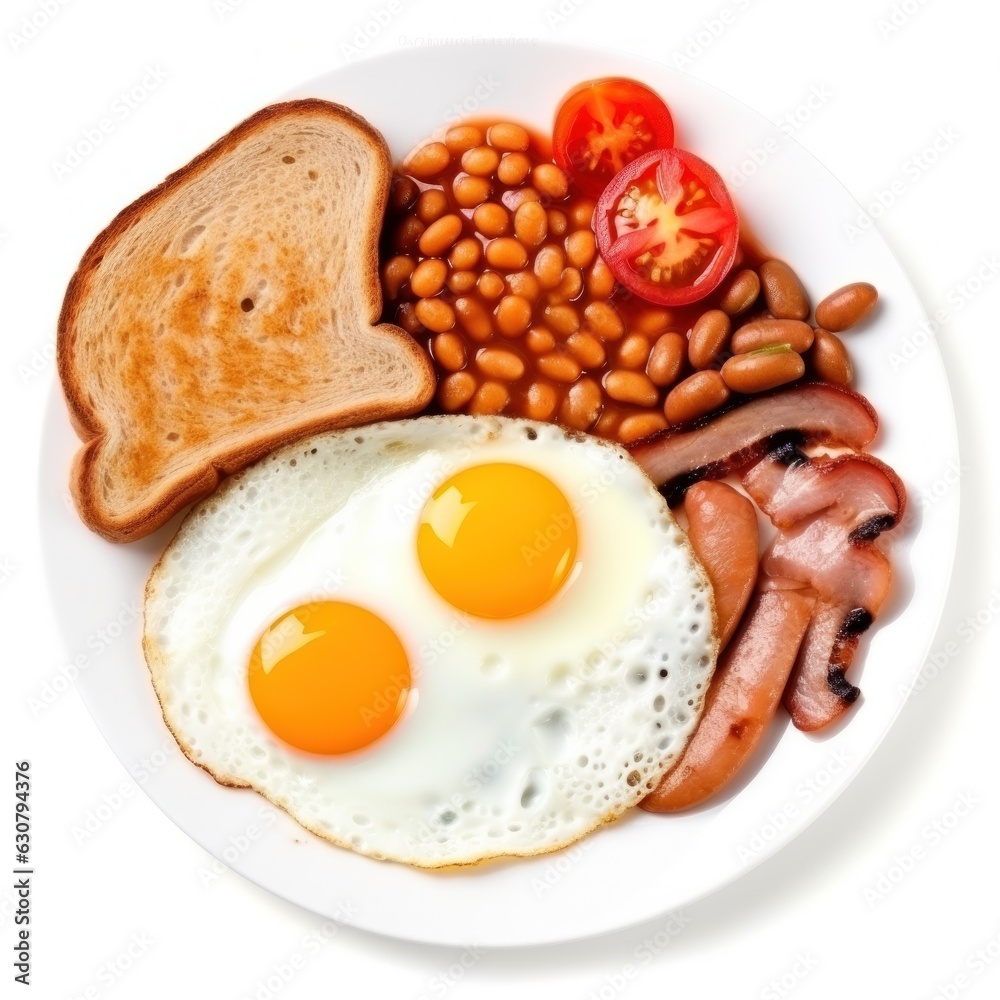 English breakfast with eggs, bacon and beans