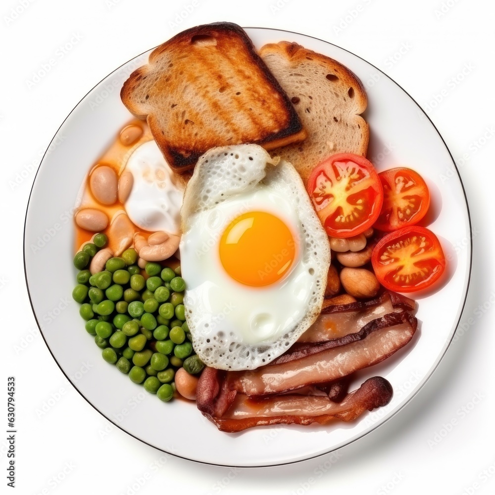 English breakfast with eggs, bacon and beans