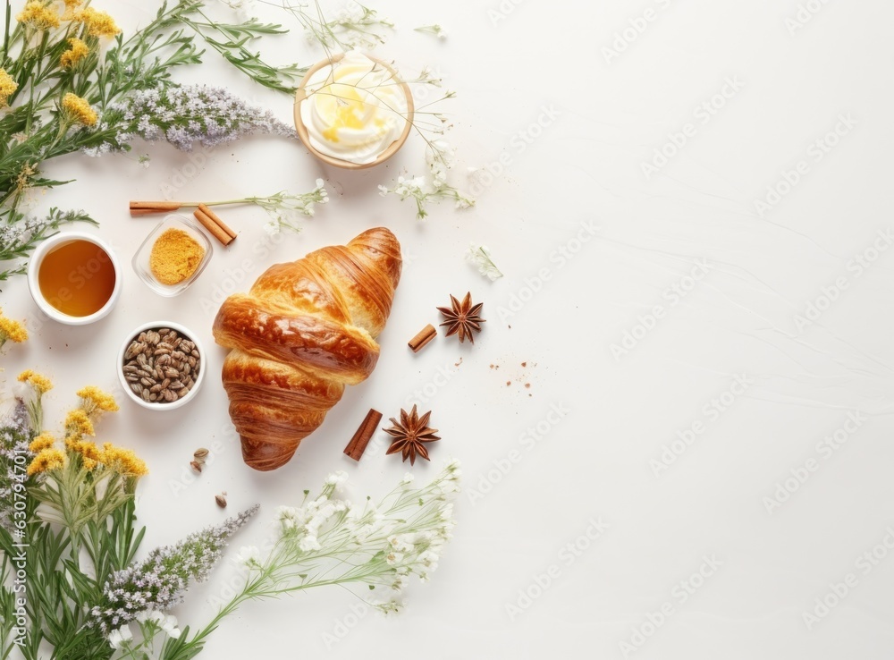 Breakfast with coffee and croissant