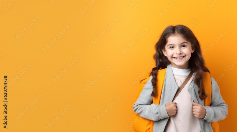 Happy school girl with backpack