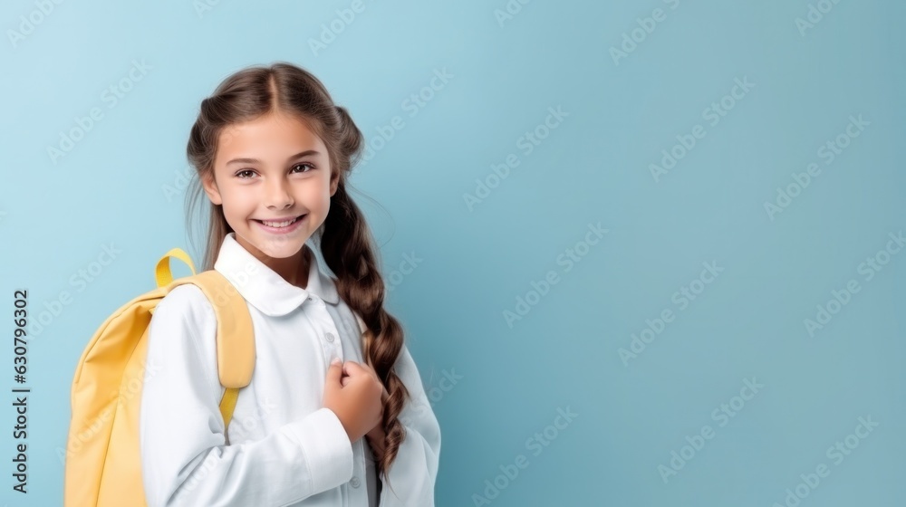 Happy school girl with backpack