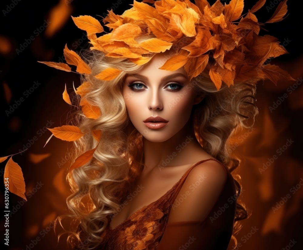 Beautiful girl with autumn leaves