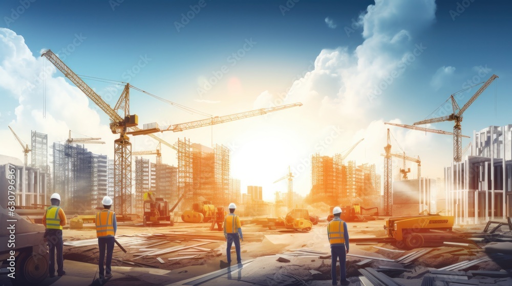 Engineers Constructing Industrial Background