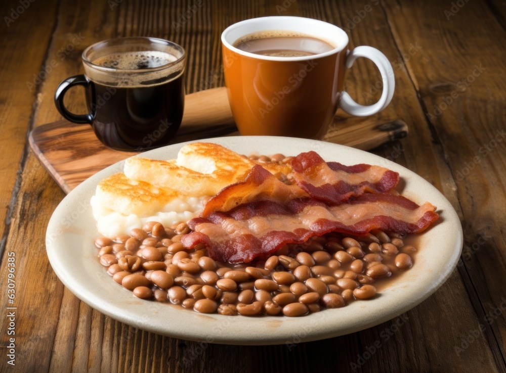 English breakfast with eggs, bacon and beans