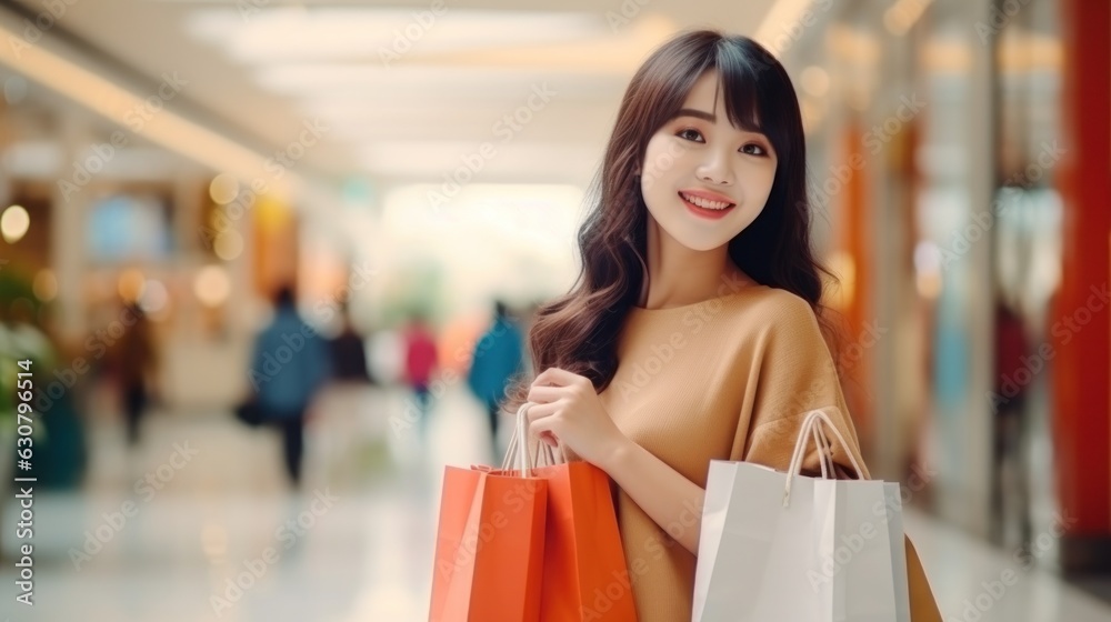 Happy woman with colorful shopping bags