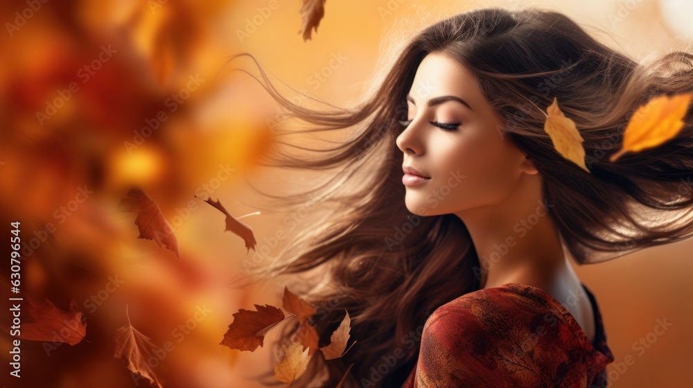 Beautiful girl with autumn leaves