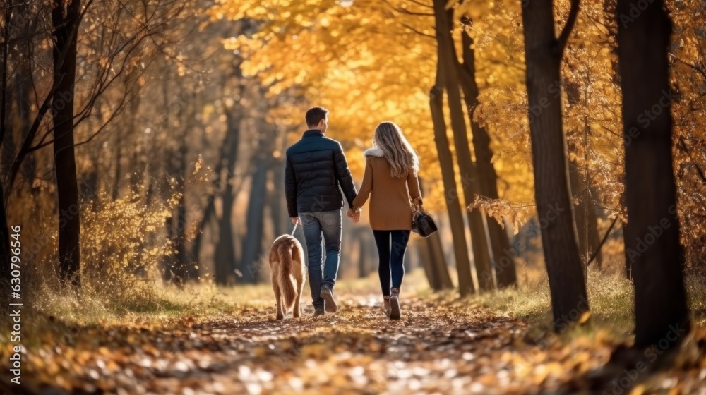 Happy family in part with dog