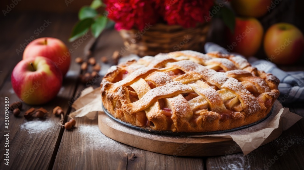 Apple pie in rustic background