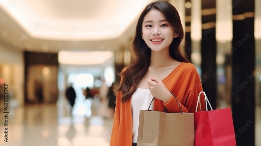 Happy woman with colorful shopping bags