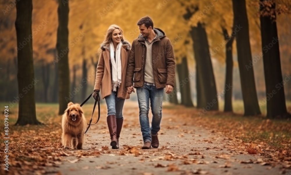 Happy family in part with dog