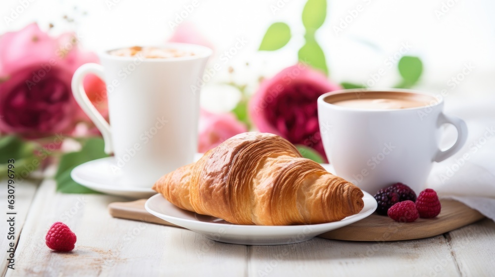 Breakfast with coffee and croissant