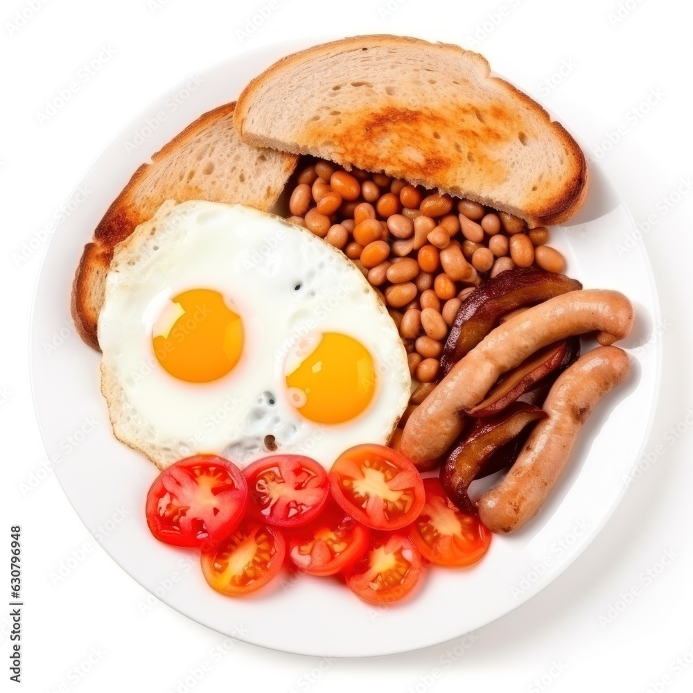 English breakfast with eggs, bacon and beans