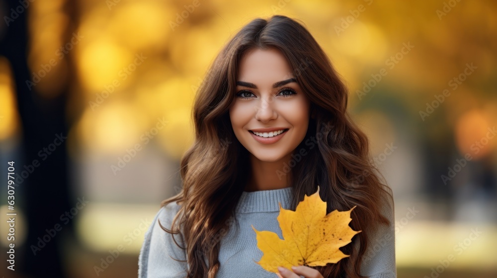 Beautiful girl with autumn leaves