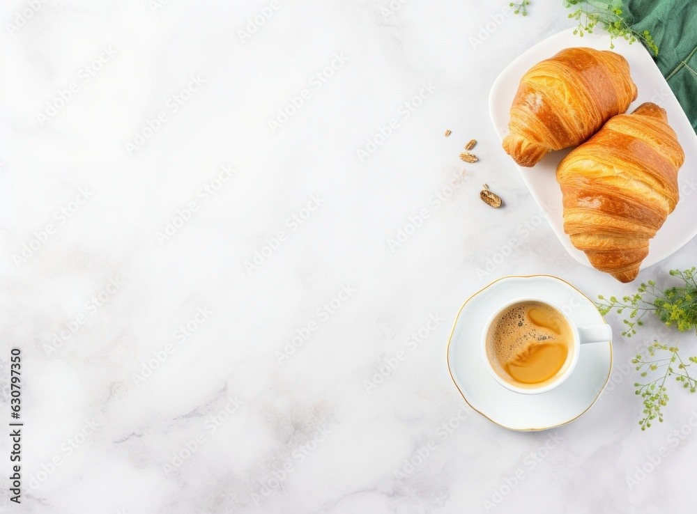 Breakfast with coffee and croissant